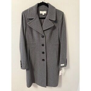 NWT Anne Klein Notch‎ Collar Coat Grey Cashmere Wool Blend Size 6 4x Button $350